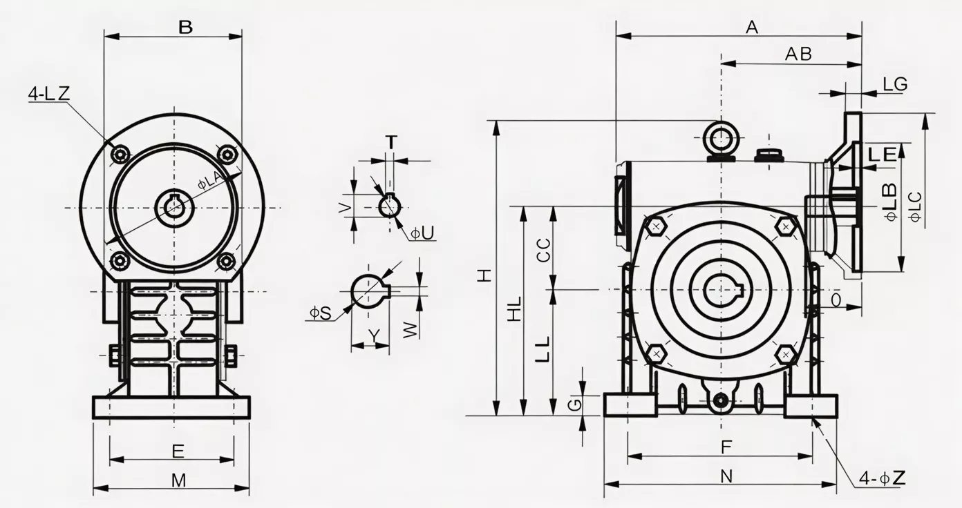 WPDKS worm reducer dimension drawing triple feature DKS configuration