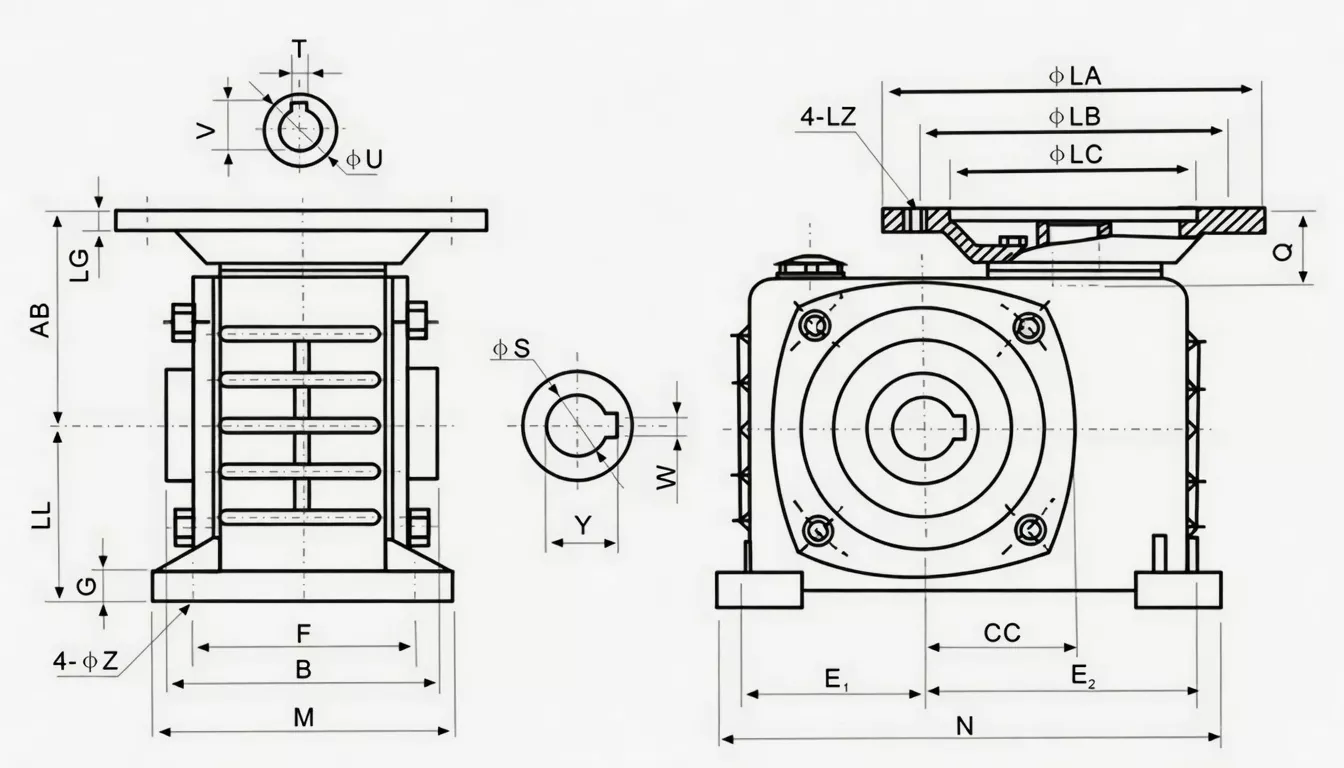 WPDKZ worm reducer dimension drawing quadruple feature configuration