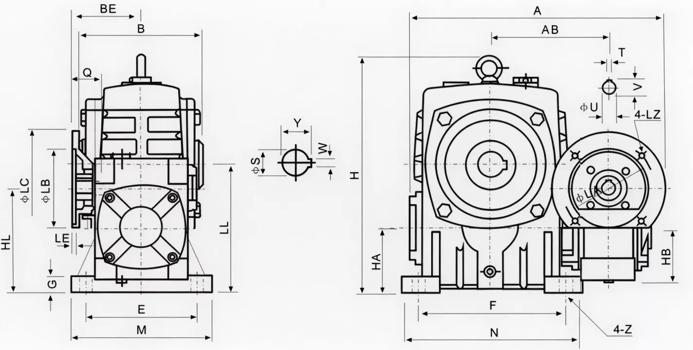 WPEDKA double speed worm reducer dimension drawing two-stage size combination