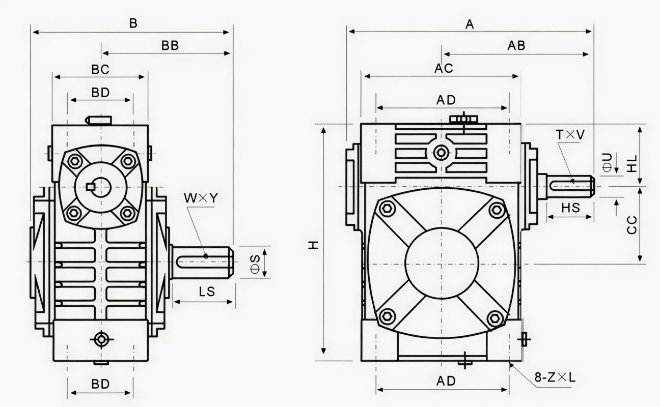 WPW WPW universal worm reducer dimension drawing