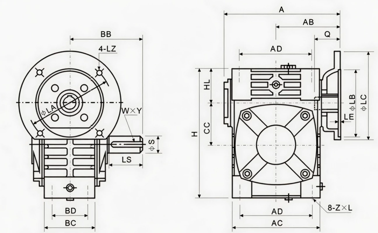 WPWD WPW universal worm reducer dimension drawing