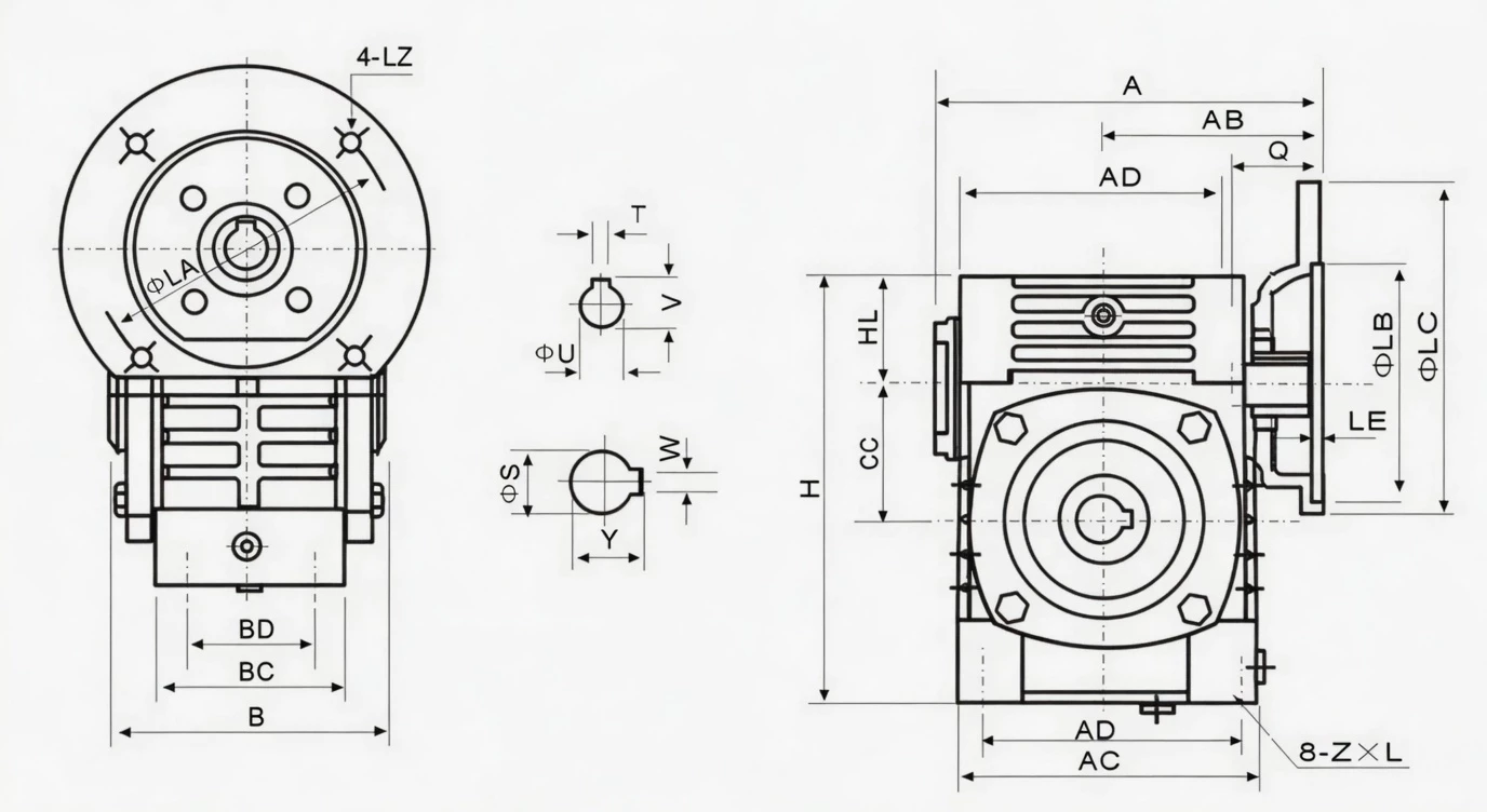 WPWK WPW universal worm reducer dimension drawing
