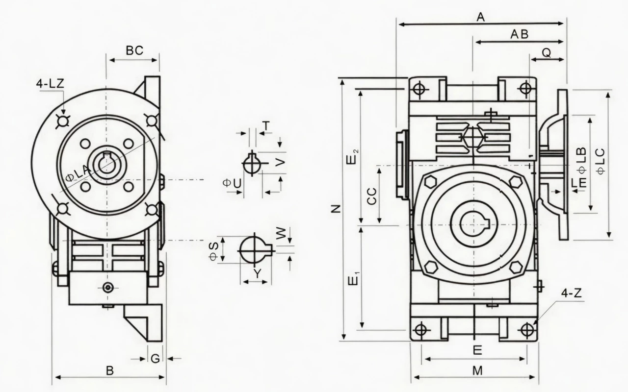 WPWDO WPW universal worm reducer dimension drawing