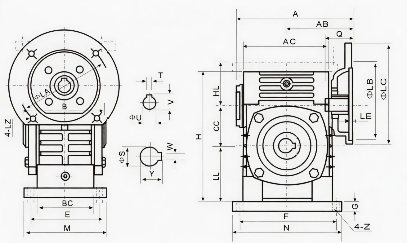 WPWDKS WPW universal worm reducer dimension drawing