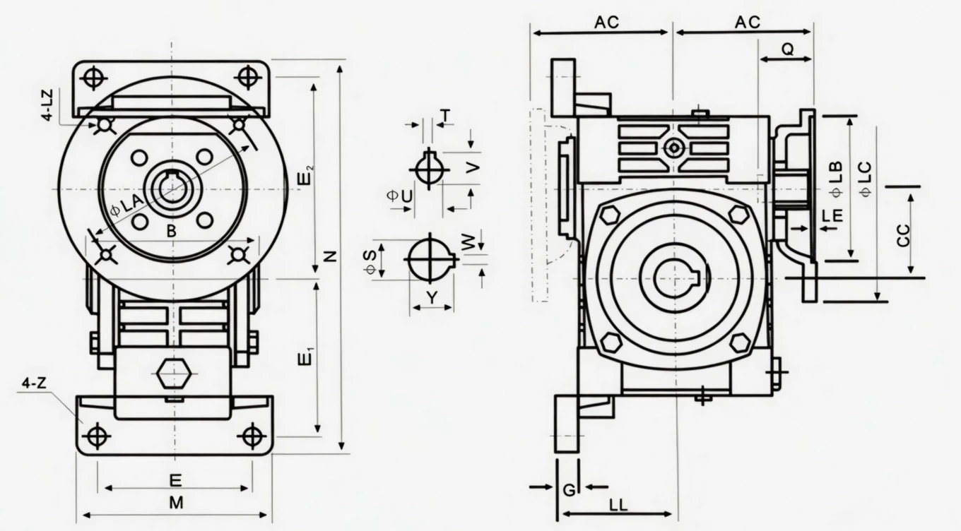 WPWDV WPW universal worm reducer dimension drawing