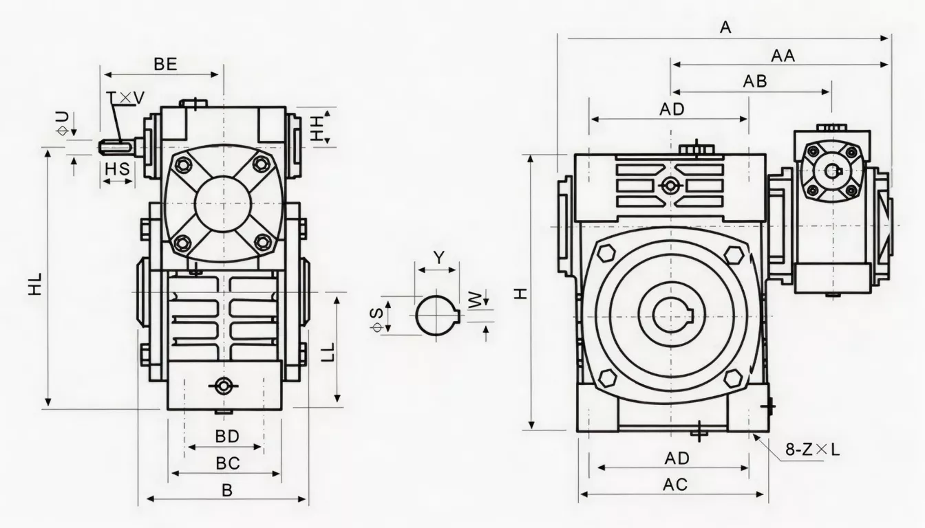 WPWEK double speed worm reducer dimension drawing