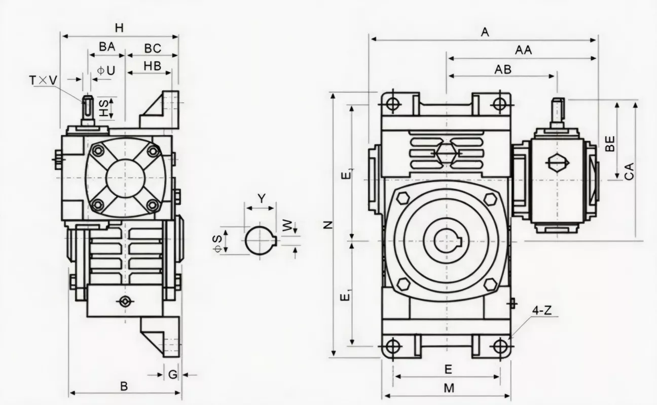 WPWEKO double speed worm reducer dimension drawing
