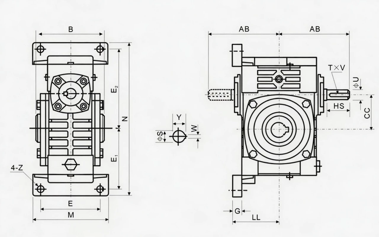 WPWKT WPW universal worm reducer dimension drawing