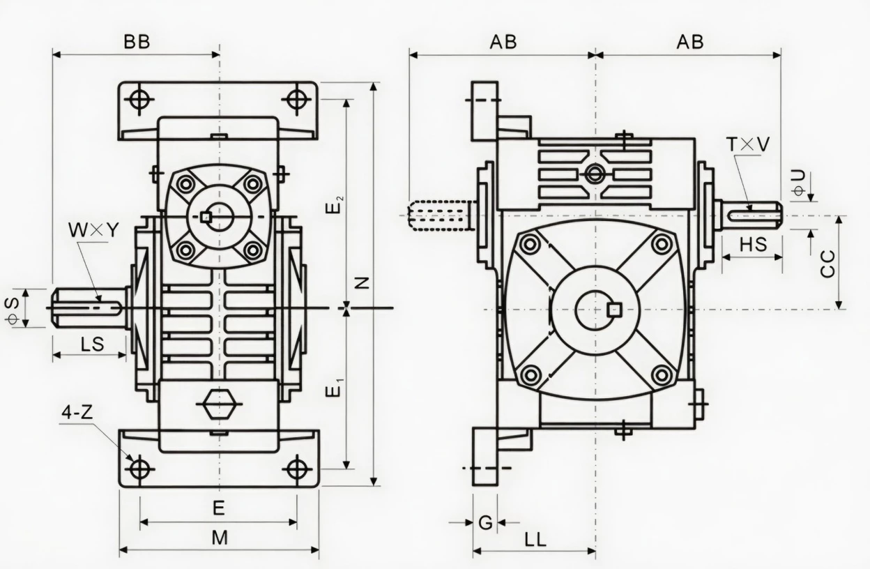 WPWV WPW universal worm reducer dimension drawing