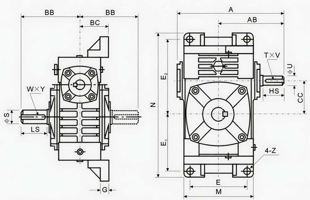 WPWX WPW universal worm reducer dimension drawing