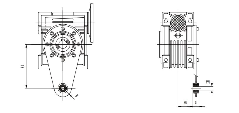 NRV worm gearbox torque arm dimensions for shaft-mount hollow bore installation