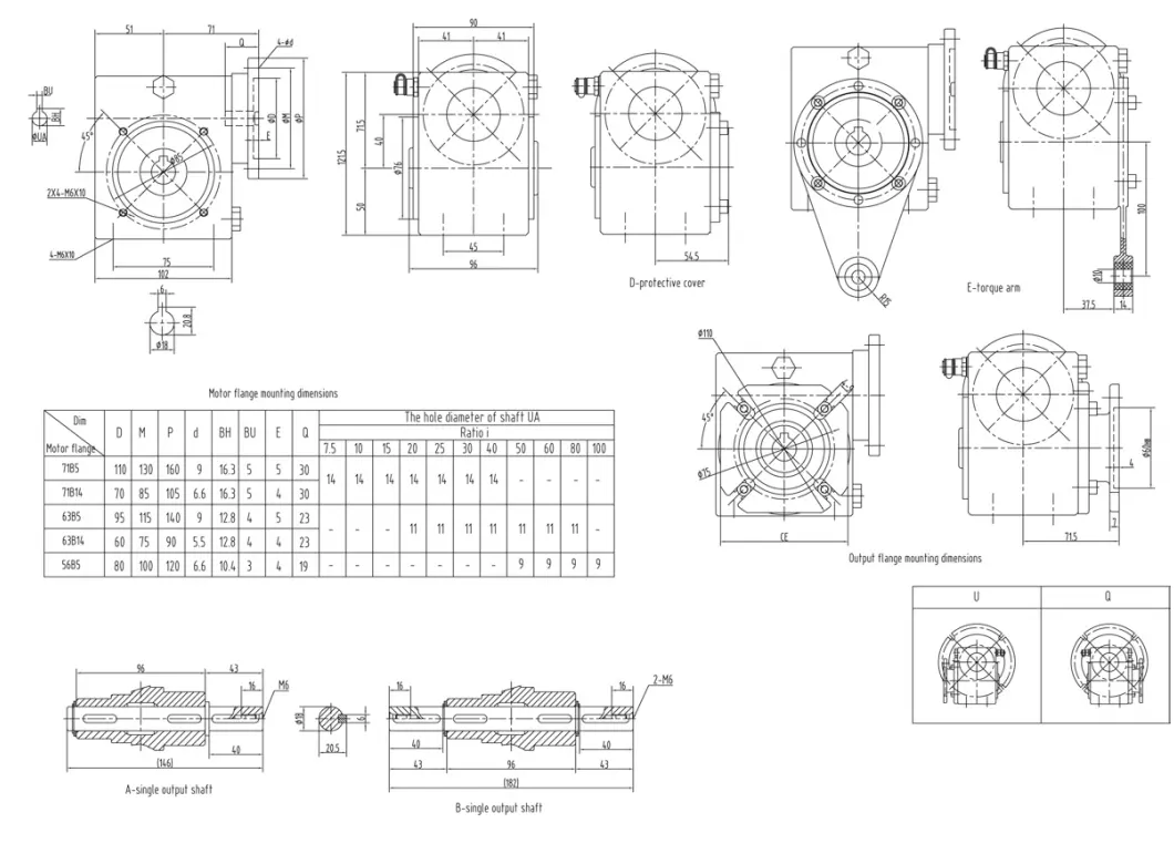 EP-GMSS40 stainless steel worm reducer dimension drawing all faces machined