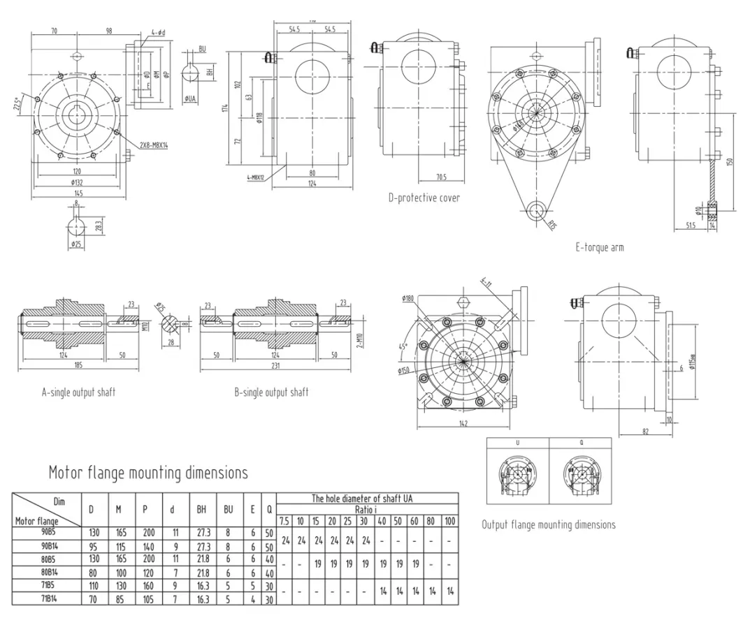 EP-GMSS63 stainless steel worm reducer dimension drawing all faces machined